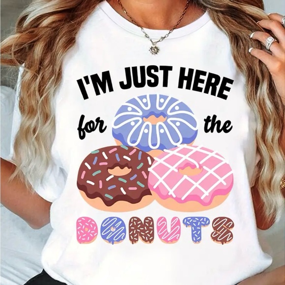 The Unbranded Brand Tops - Women's White Graphic Tee - Donut Print
